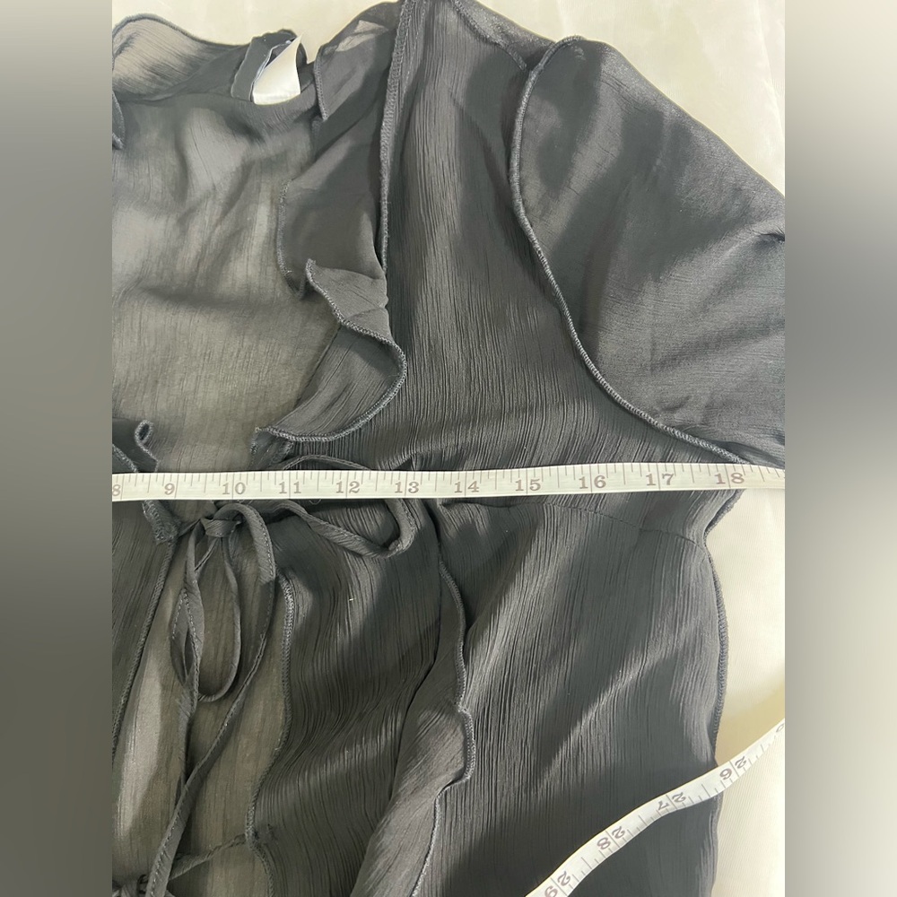 Y2K H And M Divided Sheer Black Ruffle Button Up Tie Front Whimsigoth Top Small - Picture 11 of 12